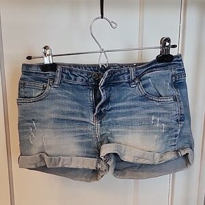 Women's Light Blue Denim Roll-Cuff Shorts
